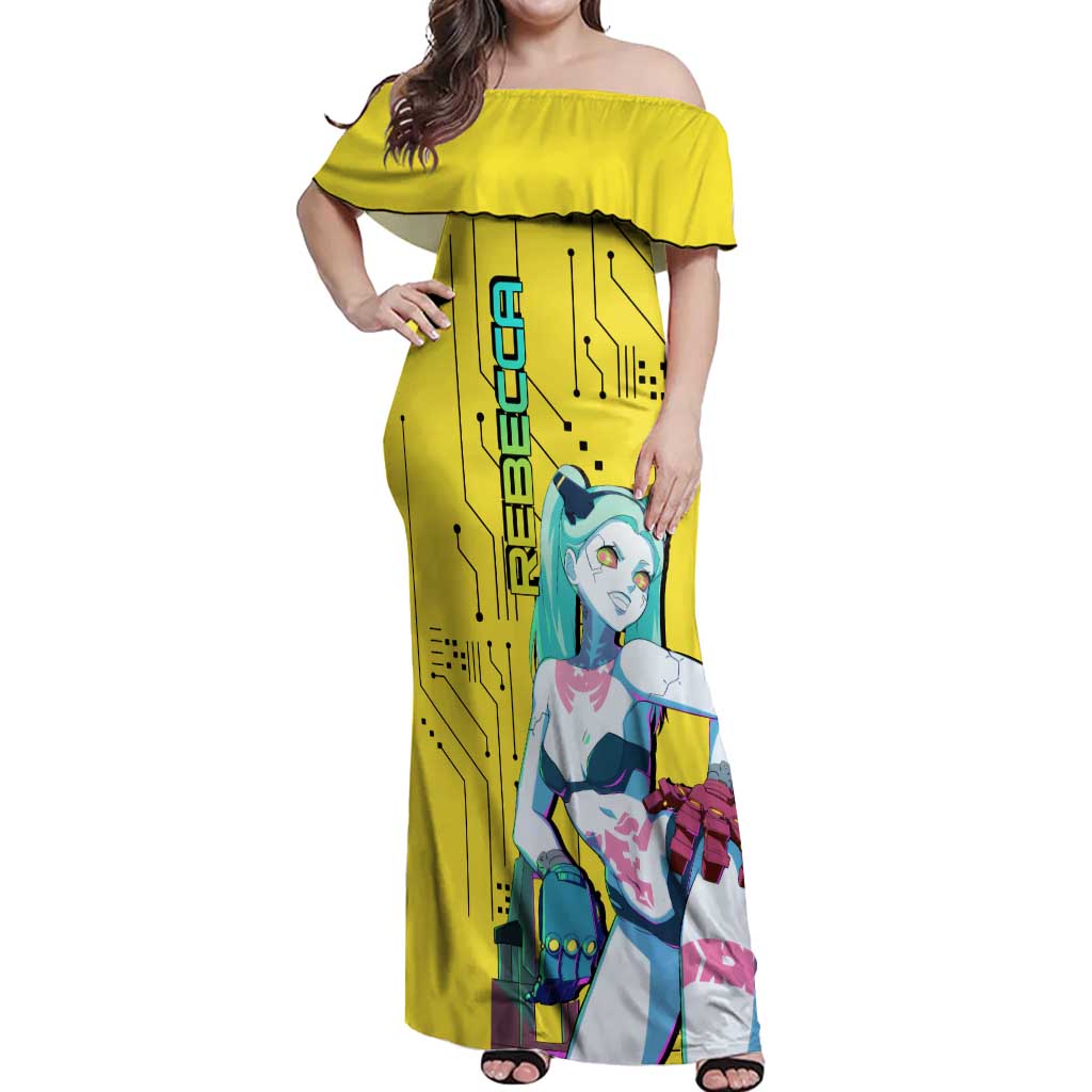 Cyberpunk Rebecca Off Shoulder Maxi Dress Anime Style