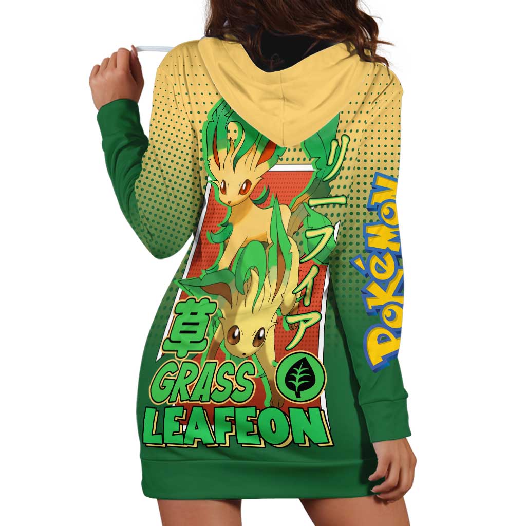 Leafeon from Poké Hoodie Dress with Grass Type Power and Nature Design - The Mazicc
