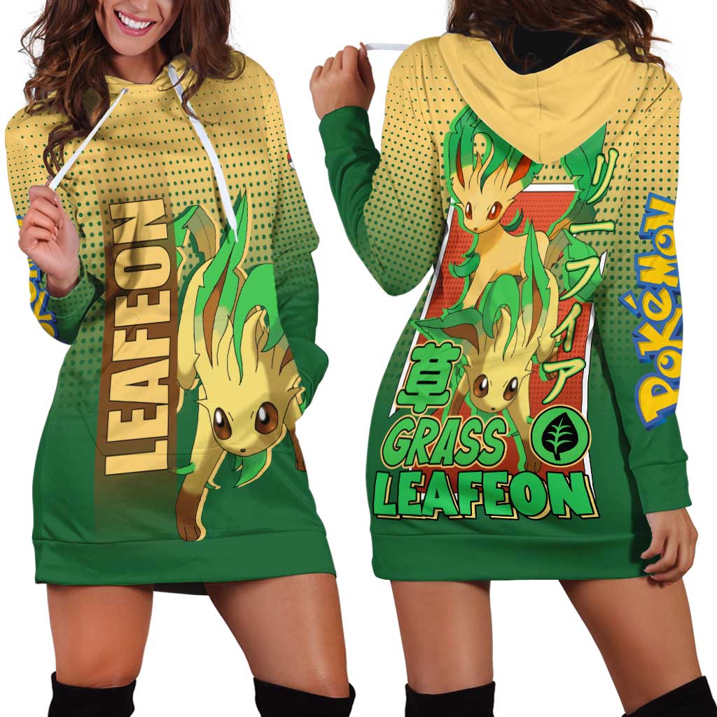 Leafeon from Poké Hoodie Dress with Grass Type Power and Nature Design - The Mazicc