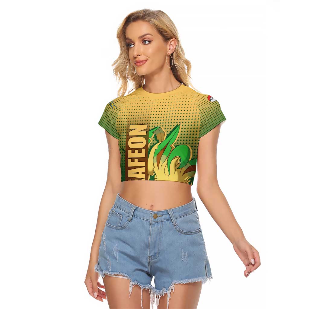 Leafeon from Poké Raglan Cropped T Shirt with Grass Type Power and Nature Design - The Mazicc