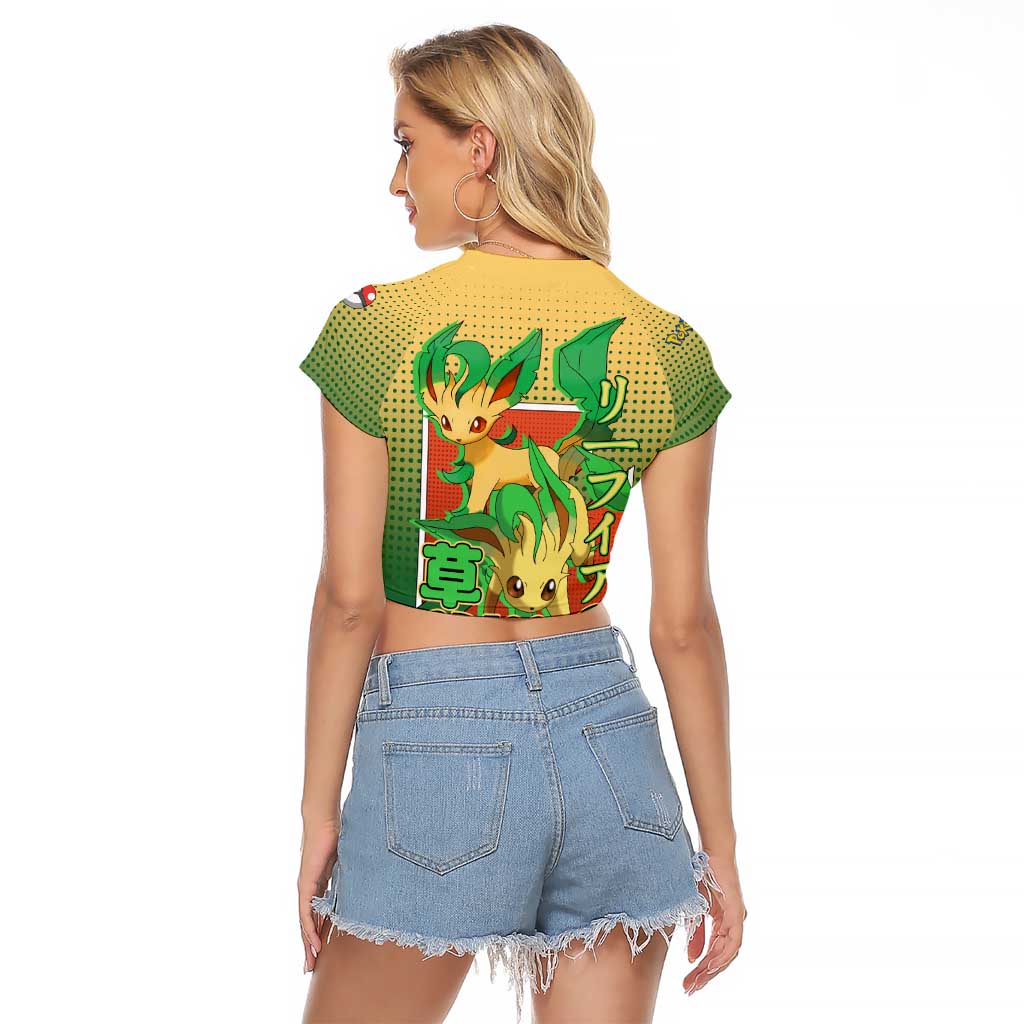 Leafeon from Poké Raglan Cropped T Shirt with Grass Type Power and Nature Design - The Mazicc
