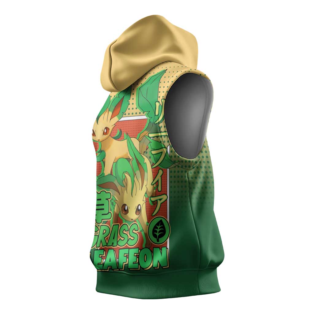 Leafeon from Poké Sleeveless Hoodie with Grass Type Power and Nature Design - The Mazicc