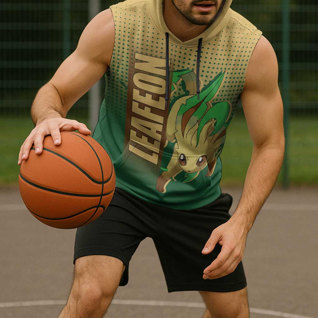 Leafeon from Poké Sleeveless Hoodie with Grass Type Power and Nature Design - The Mazicc