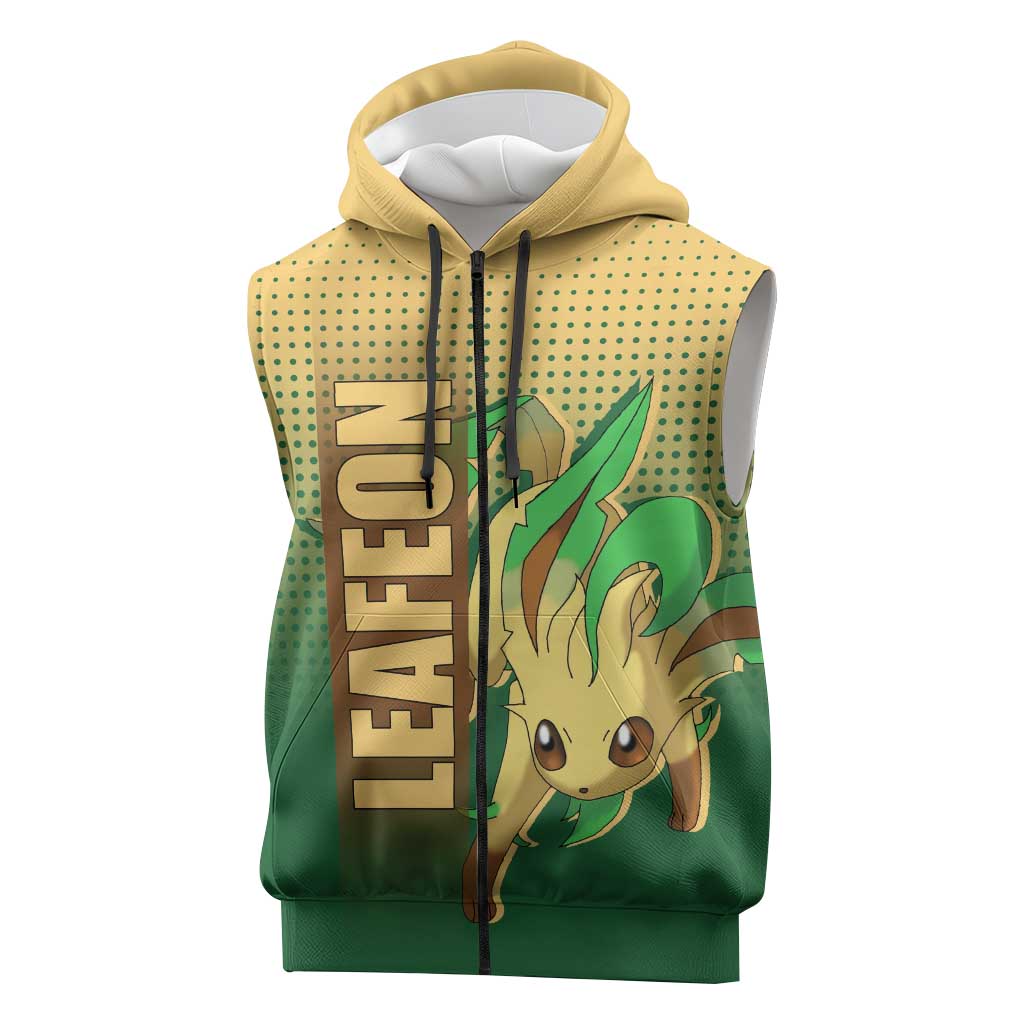 Leafeon from Poké Sleeveless Zip Hoodie with Grass Type Power and Nature Design - The Mazicc