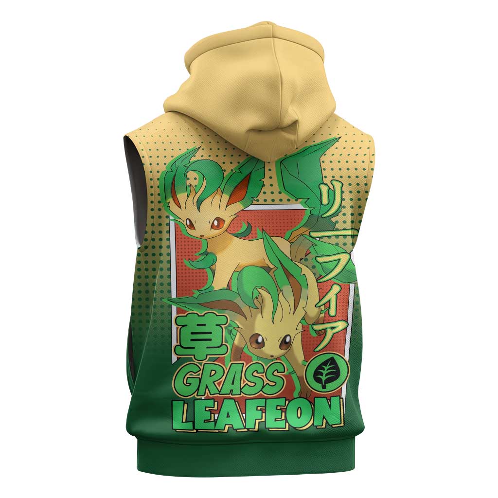 Leafeon from Poké Sleeveless Zip Hoodie with Grass Type Power and Nature Design - The Mazicc