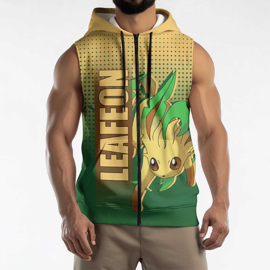 Leafeon from Poké Sleeveless Zip Hoodie with Grass Type Power and Nature Design - The Mazicc