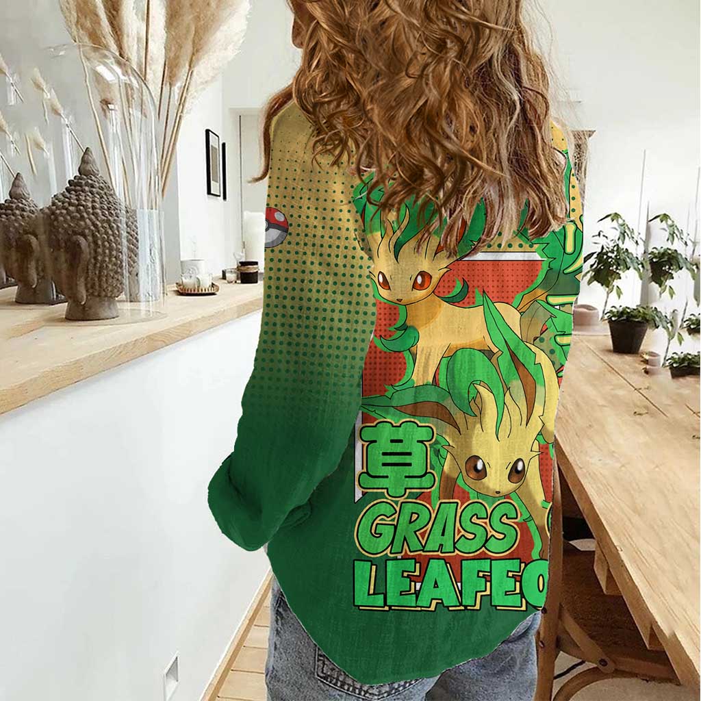 Leafeon from Poké Women Casual Shirt with Grass Type Power and Nature Design - The Mazicc