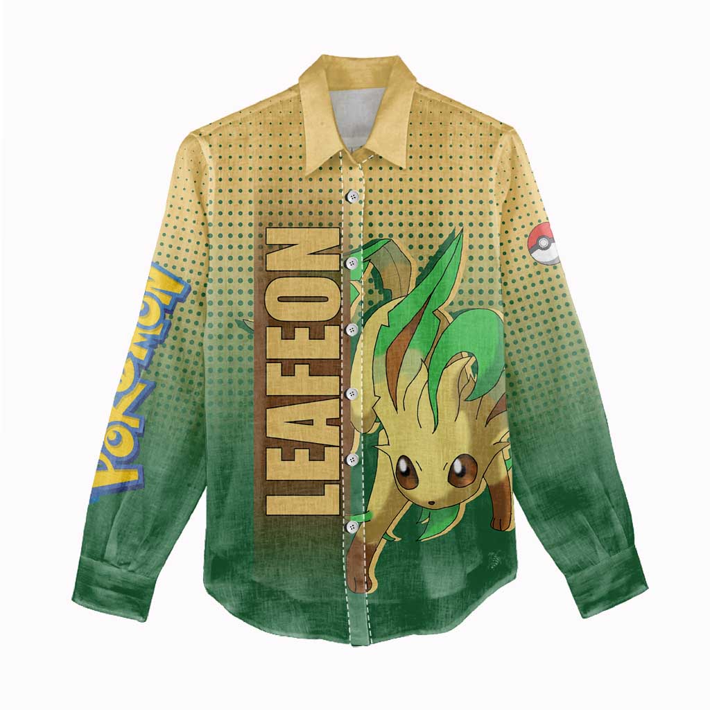 Leafeon from Poké Women Casual Shirt with Grass Type Power and Nature Design - The Mazicc