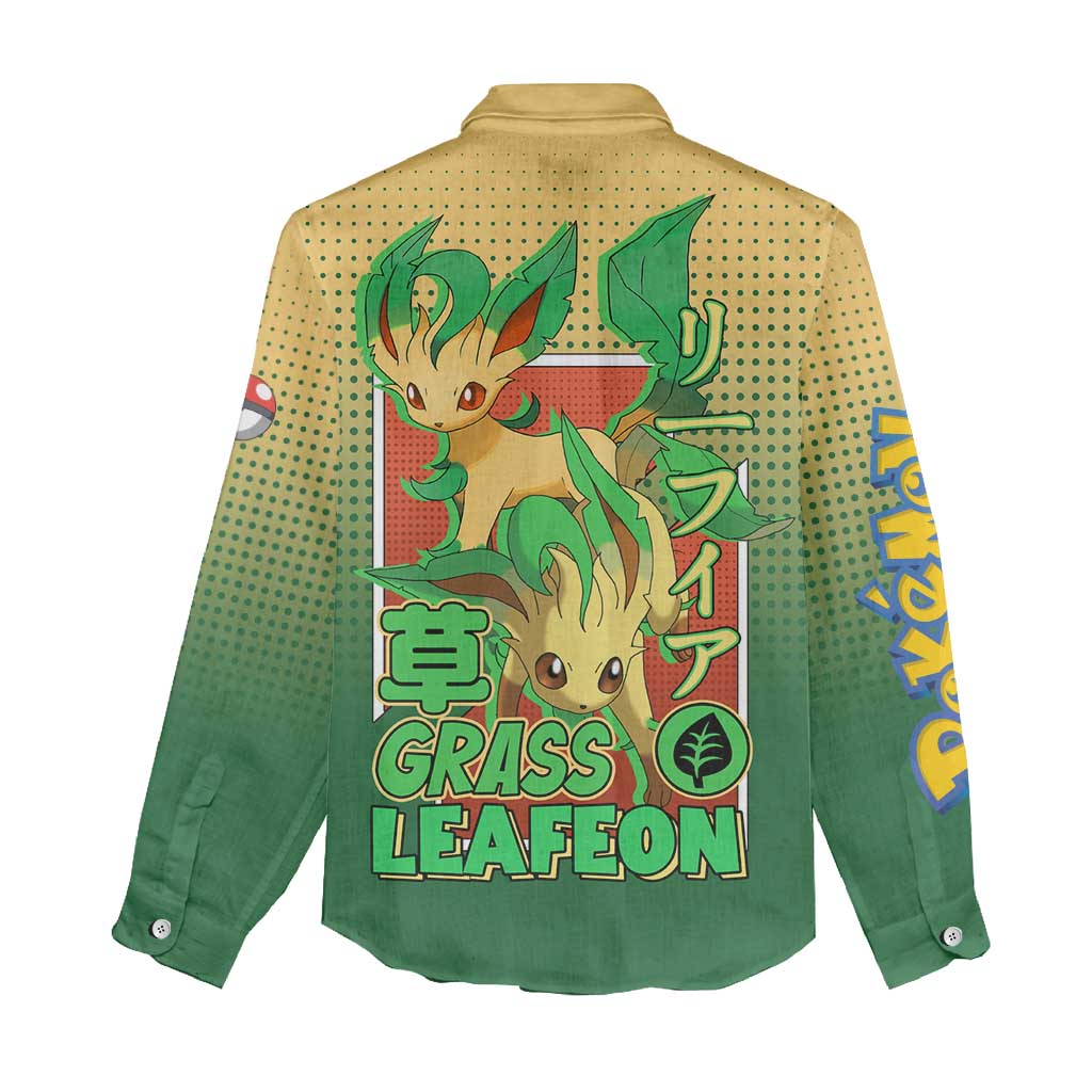 Leafeon from Poké Women Casual Shirt with Grass Type Power and Nature Design - The Mazicc