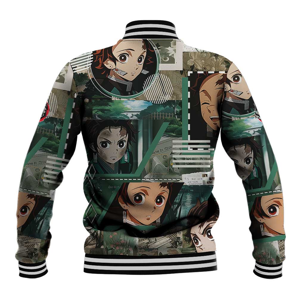 Tanjiro Kamado from Demon Slayer Baseball Jacket with Green Black Checkered Haori and Water Breathing Sword Pose Design - The Mazicc
