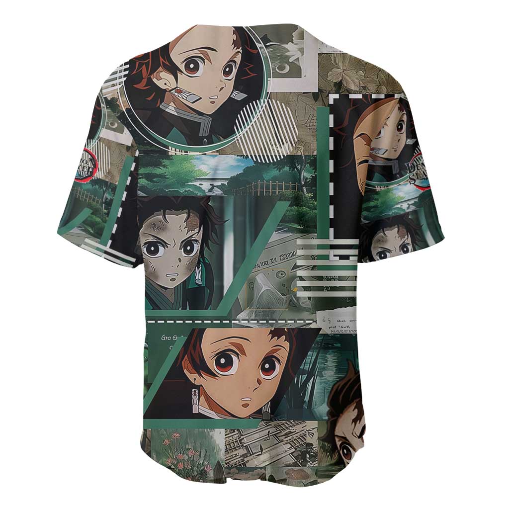 Tanjiro Kamado from Demon Slayer Baseball Jersey with Green Black Checkered Haori and Water Breathing Sword Pose Design - The Mazicc