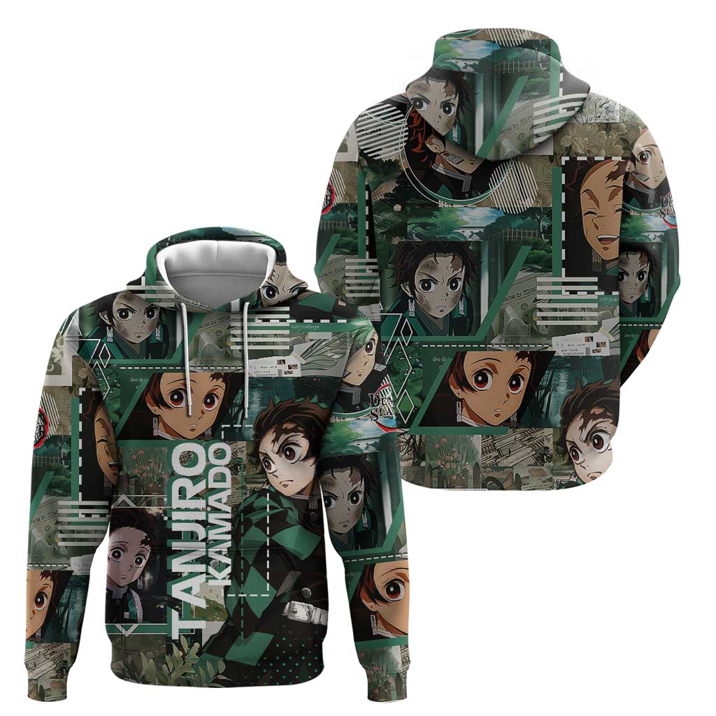 Tanjiro Kamado from Demon Slayer Hoodie with Green Black Checkered Haori and Water Breathing Sword Pose Design - The Mazicc
