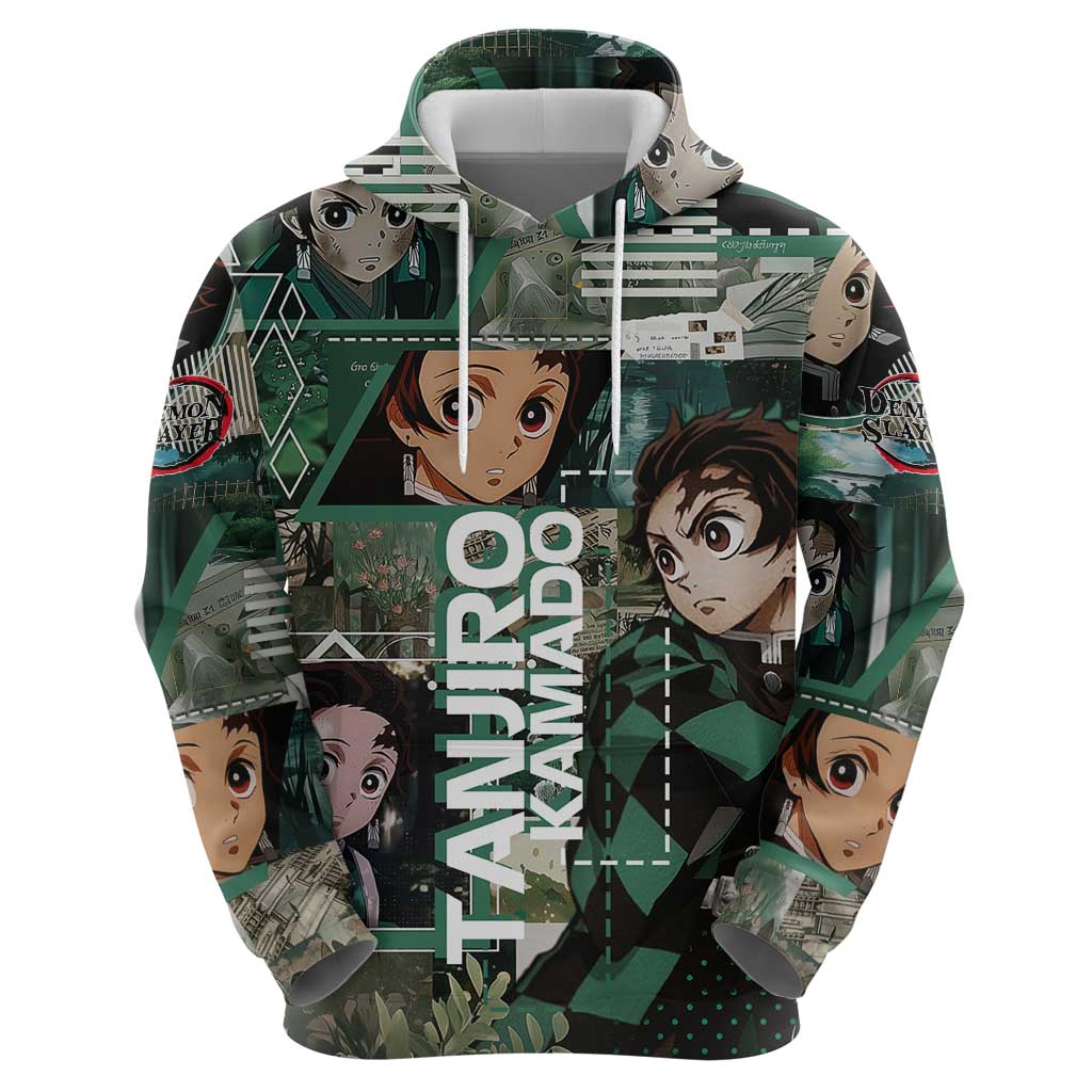 Tanjiro Kamado from Demon Slayer Hoodie with Green Black Checkered Haori and Water Breathing Sword Pose Design - The Mazicc