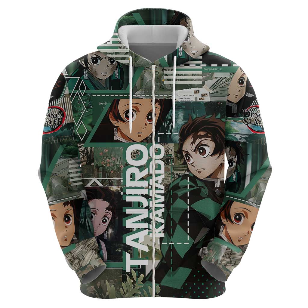 Tanjiro Kamado from Demon Slayer Hoodie with Green Black Checkered Haori and Water Breathing Sword Pose Design - The Mazicc