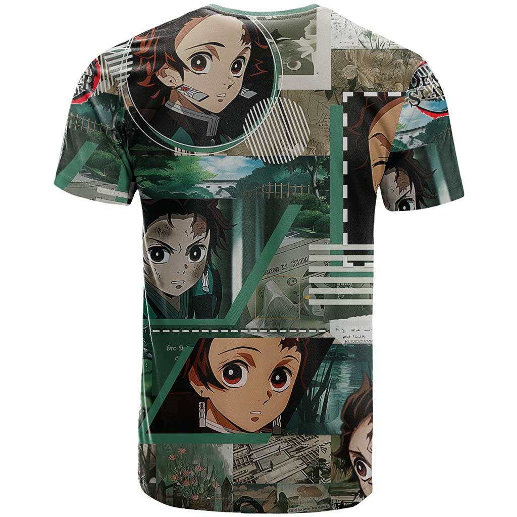 Tanjiro Kamado from Demon Slayer T Shirt with Green Black Checkered Haori and Water Breathing Sword Pose Design - The Mazicc