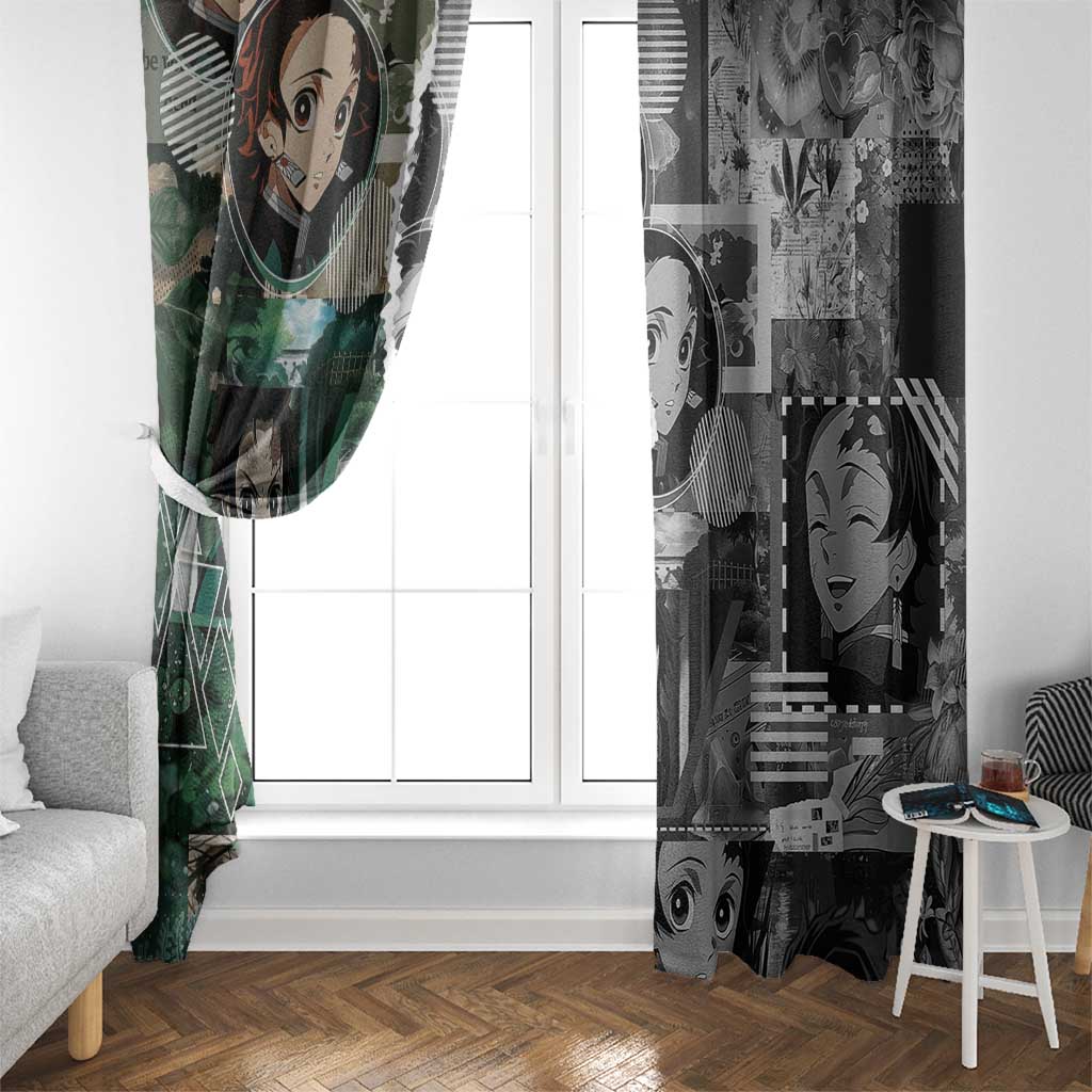 Tanjiro Kamado from Demon Slayer Window Curtain with Green Black Checkered Haori and Water Breathing Sword Pose Design - The Mazicc