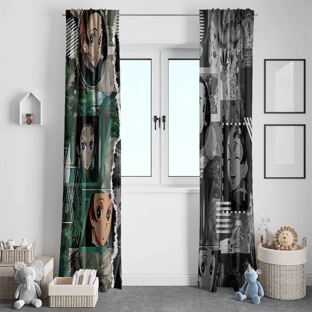 Tanjiro Kamado from Demon Slayer Window Curtain with Green Black Checkered Haori and Water Breathing Sword Pose Design - The Mazicc