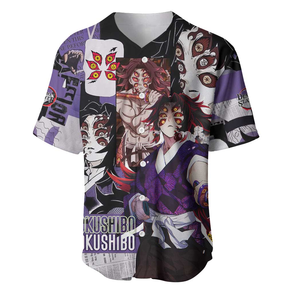 Kokushibo from Demon Slayer Baseball Jersey with Dark Red and Black Demonic Moon Style Design - The Mazicc