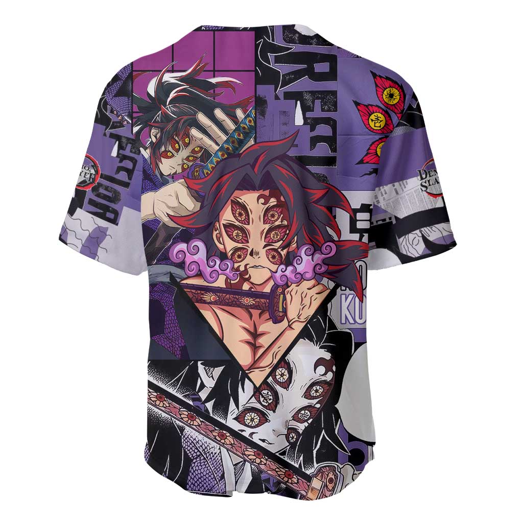Kokushibo from Demon Slayer Baseball Jersey with Dark Red and Black Demonic Moon Style Design - The Mazicc