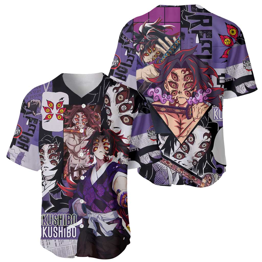 Kokushibo from Demon Slayer Baseball Jersey with Dark Red and Black Demonic Moon Style Design - The Mazicc