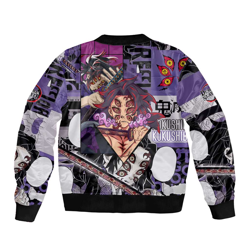 Kokushibo from Demon Slayer Bomber Jacket with Dark Red and Black Demonic Moon Style Design - The Mazicc