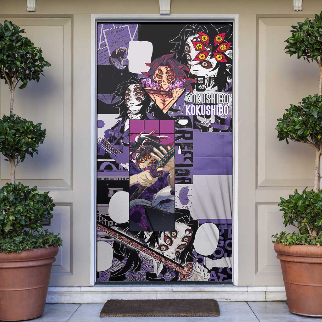 Kokushibo from Demon Slayer Door Cover with Dark Red and Black Demonic Moon Style Design - The Mazicc