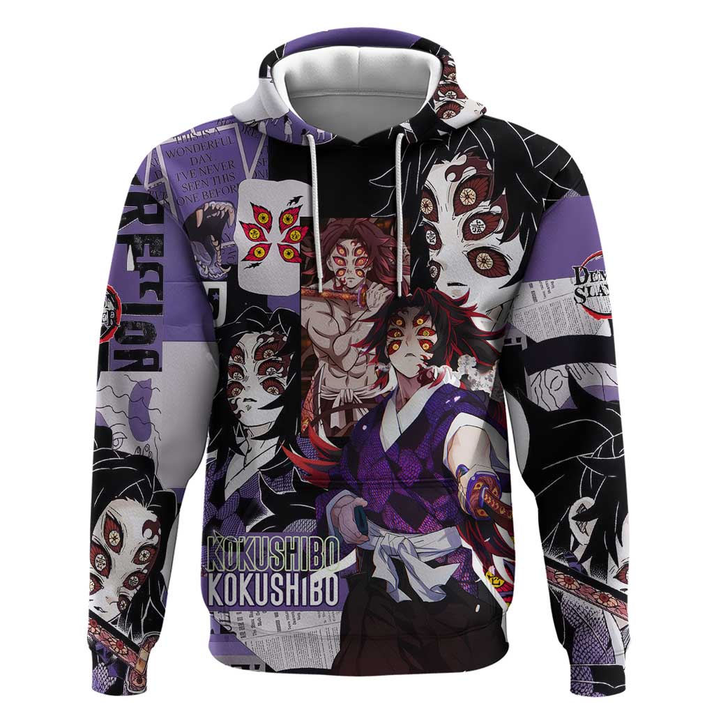 Kokushibo from Demon Slayer Hoodie with Dark Red and Black Demonic Moon Style Design - The Mazicc