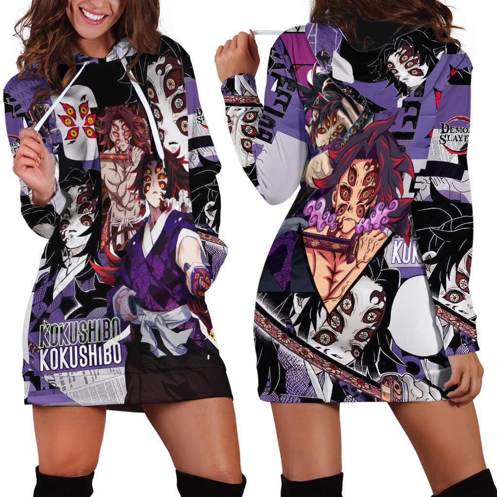 Kokushibo from Demon Slayer Hoodie Dress with Dark Red and Black Demonic Moon Style Design - The Mazicc