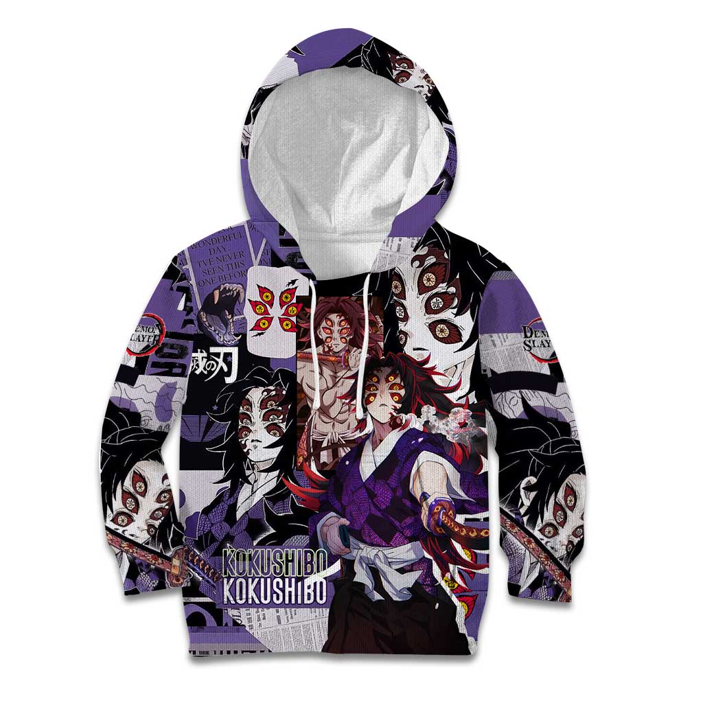 Kokushibo from Demon Slayer Kid Hoodie with Dark Red and Black Demonic Moon Style Design - The Mazicc
