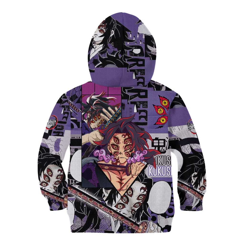 Kokushibo from Demon Slayer Kid Hoodie with Dark Red and Black Demonic Moon Style Design - The Mazicc