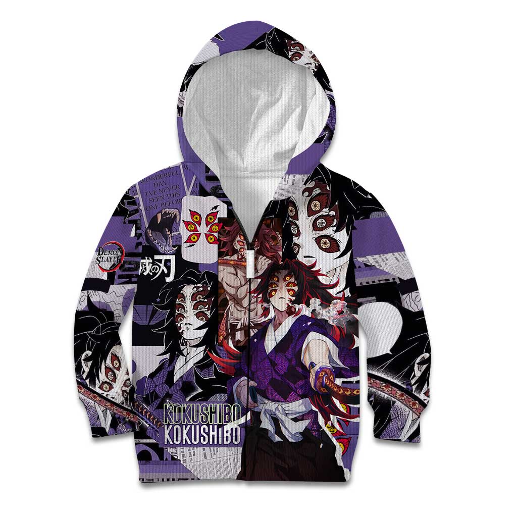 Kokushibo from Demon Slayer Kid Hoodie with Dark Red and Black Demonic Moon Style Design - The Mazicc