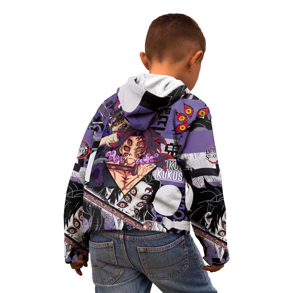 Kokushibo from Demon Slayer Kid Hoodie with Dark Red and Black Demonic Moon Style Design - The Mazicc