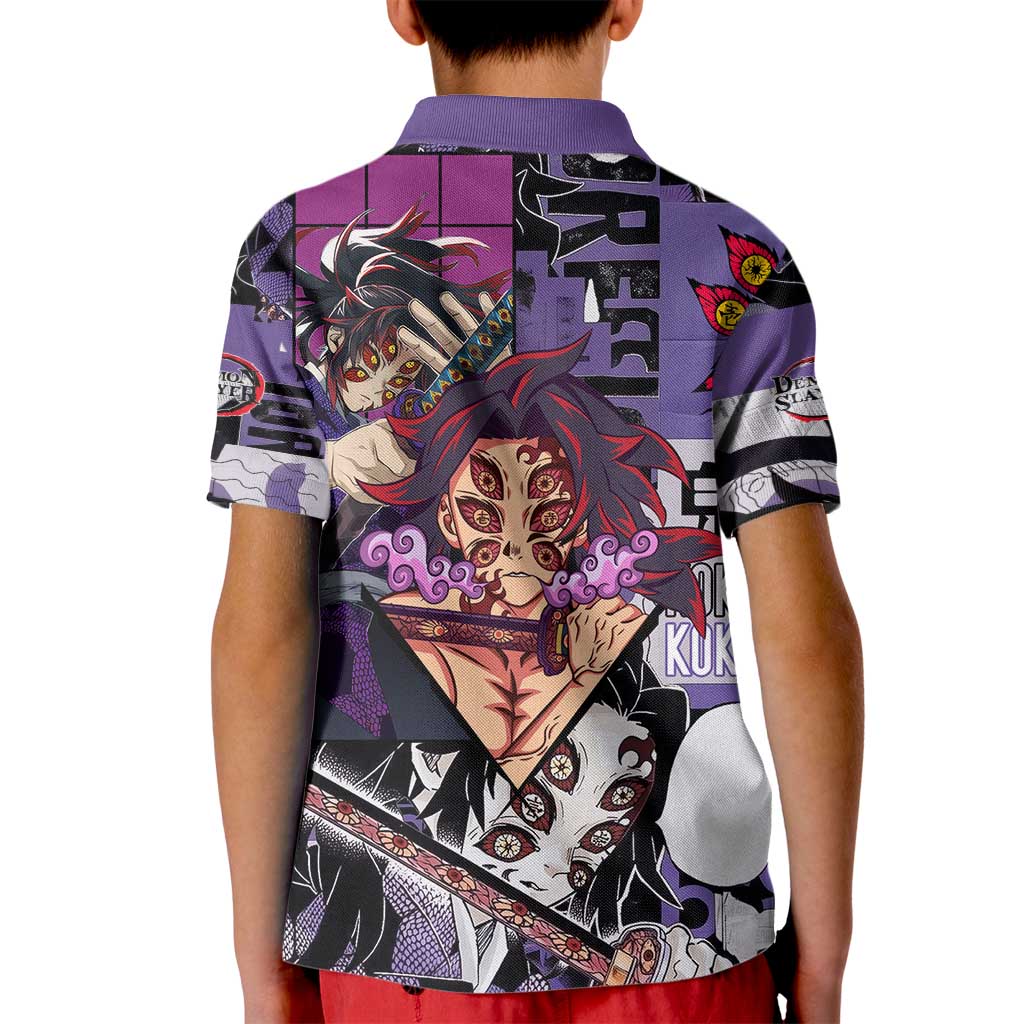Kokushibo from Demon Slayer Kid Polo Shirt with Dark Red and Black Demonic Moon Style Design - The Mazicc