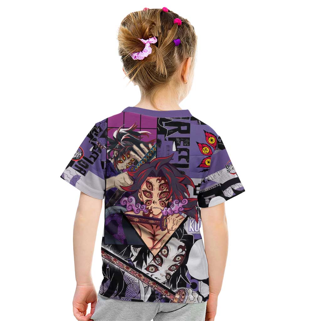 Kokushibo from Demon Slayer Kid T Shirt with Dark Red and Black Demonic Moon Style Design - The Mazicc