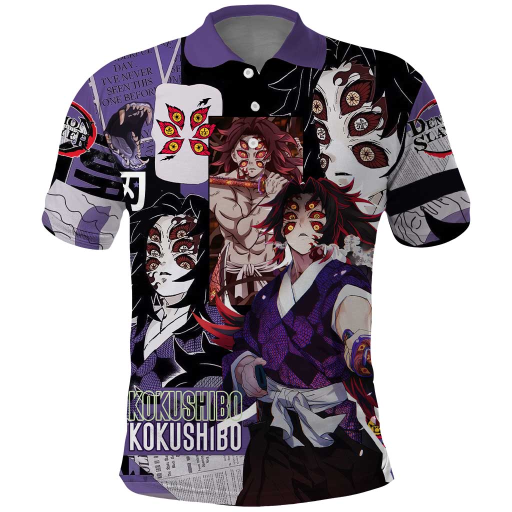 Kokushibo from Demon Slayer Polo Shirt with Dark Red and Black Demonic Moon Style Design - The Mazicc
