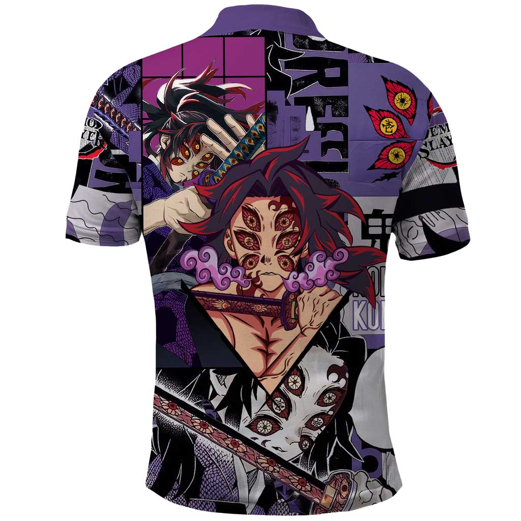 Kokushibo from Demon Slayer Polo Shirt with Dark Red and Black Demonic Moon Style Design - The Mazicc