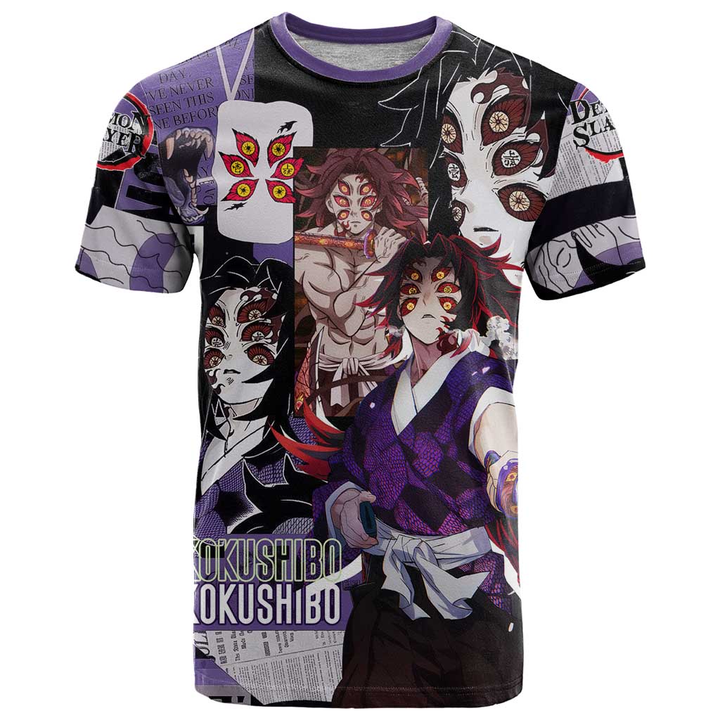 Kokushibo from Demon Slayer T Shirt with Dark Red and Black Demonic Moon Style Design - The Mazicc