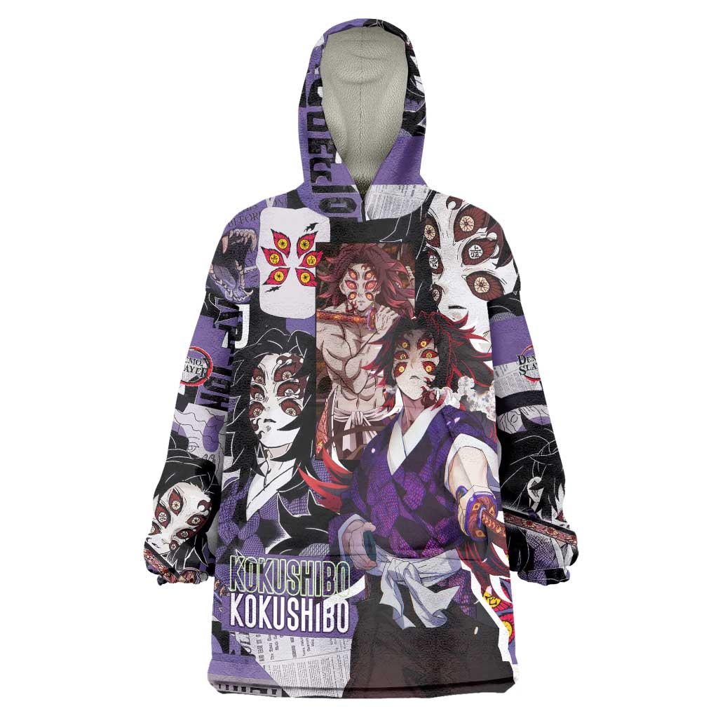 Kokushibo from Demon Slayer Wearable Blanket Hoodie with Dark Red and Black Demonic Moon Style Design - The Mazicc