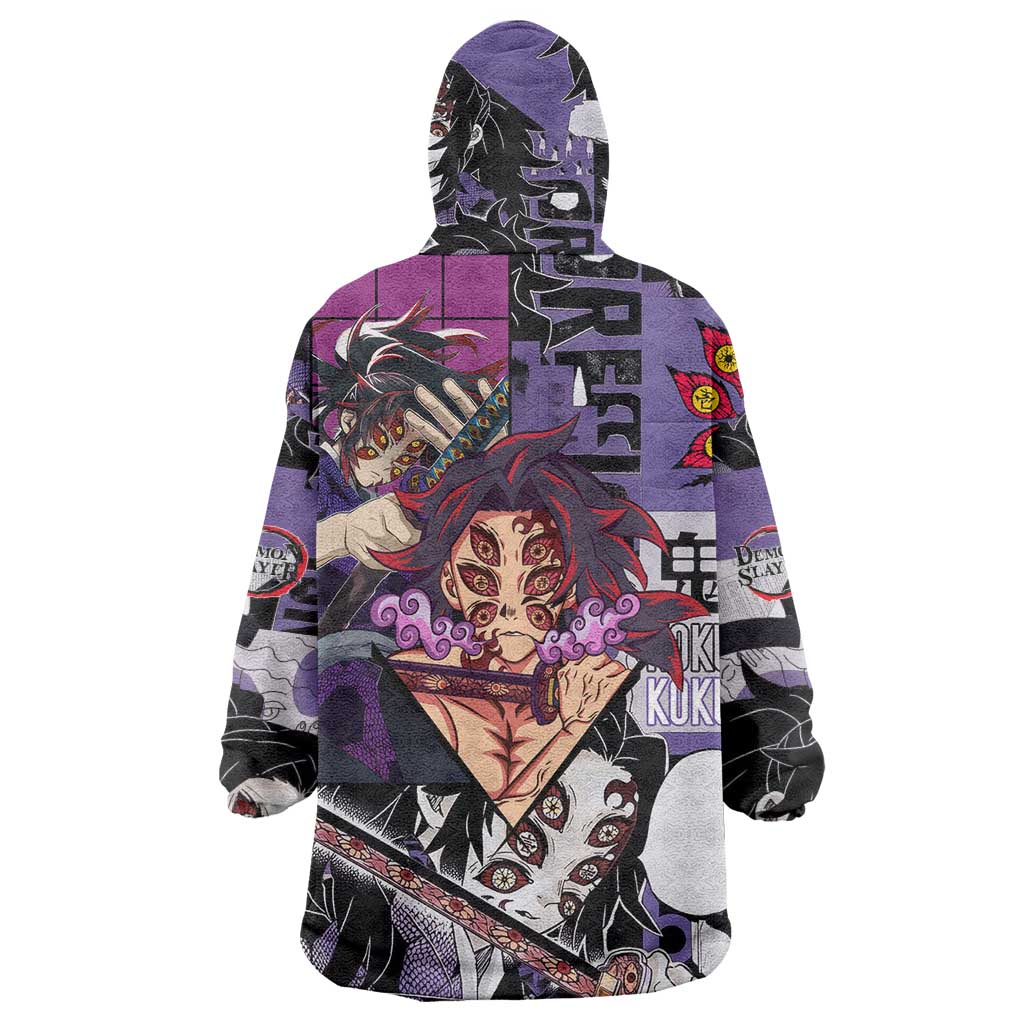 Kokushibo from Demon Slayer Wearable Blanket Hoodie with Dark Red and Black Demonic Moon Style Design - The Mazicc