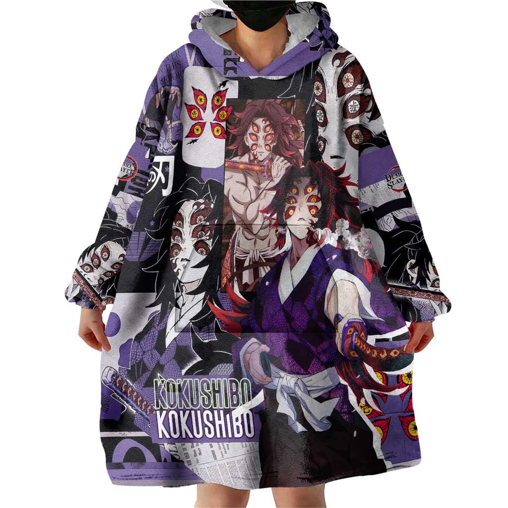 Kokushibo from Demon Slayer Wearable Blanket Hoodie with Dark Red and Black Demonic Moon Style Design - The Mazicc
