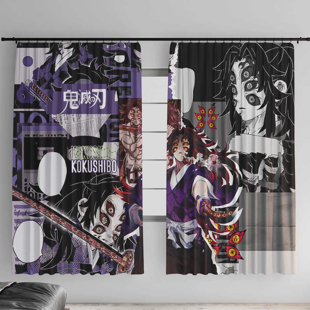 Kokushibo from Demon Slayer Window Curtain with Dark Red and Black Demonic Moon Style Design - The Mazicc