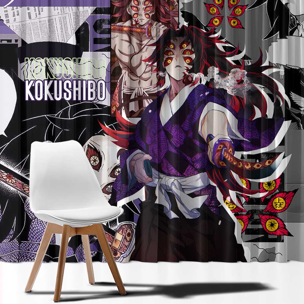 Kokushibo from Demon Slayer Window Curtain with Dark Red and Black Demonic Moon Style Design - The Mazicc