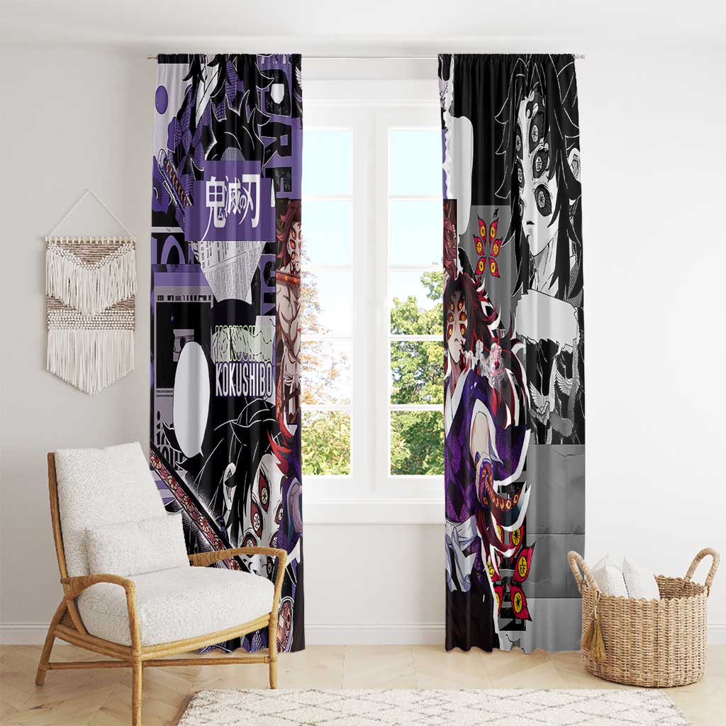 Kokushibo from Demon Slayer Window Curtain with Dark Red and Black Demonic Moon Style Design - The Mazicc