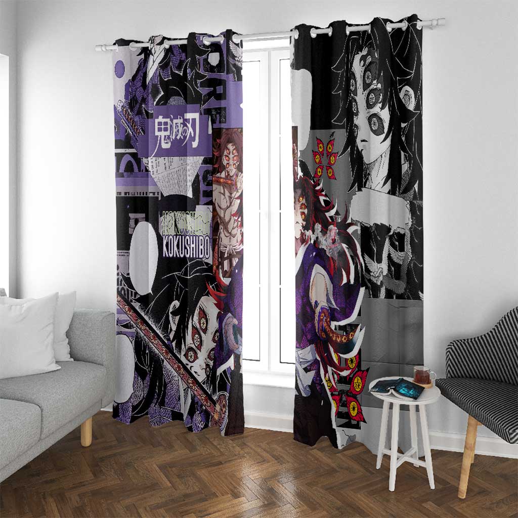 Kokushibo from Demon Slayer Window Curtain with Dark Red and Black Demonic Moon Style Design - The Mazicc