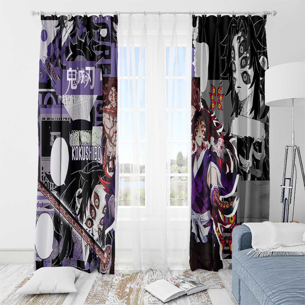 Kokushibo from Demon Slayer Window Curtain with Dark Red and Black Demonic Moon Style Design - The Mazicc