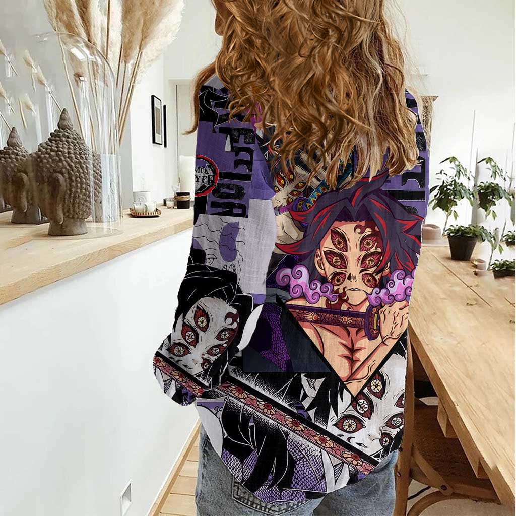 Kokushibo from Demon Slayer Women Casual Shirt with Dark Red and Black Demonic Moon Style Design - The Mazicc