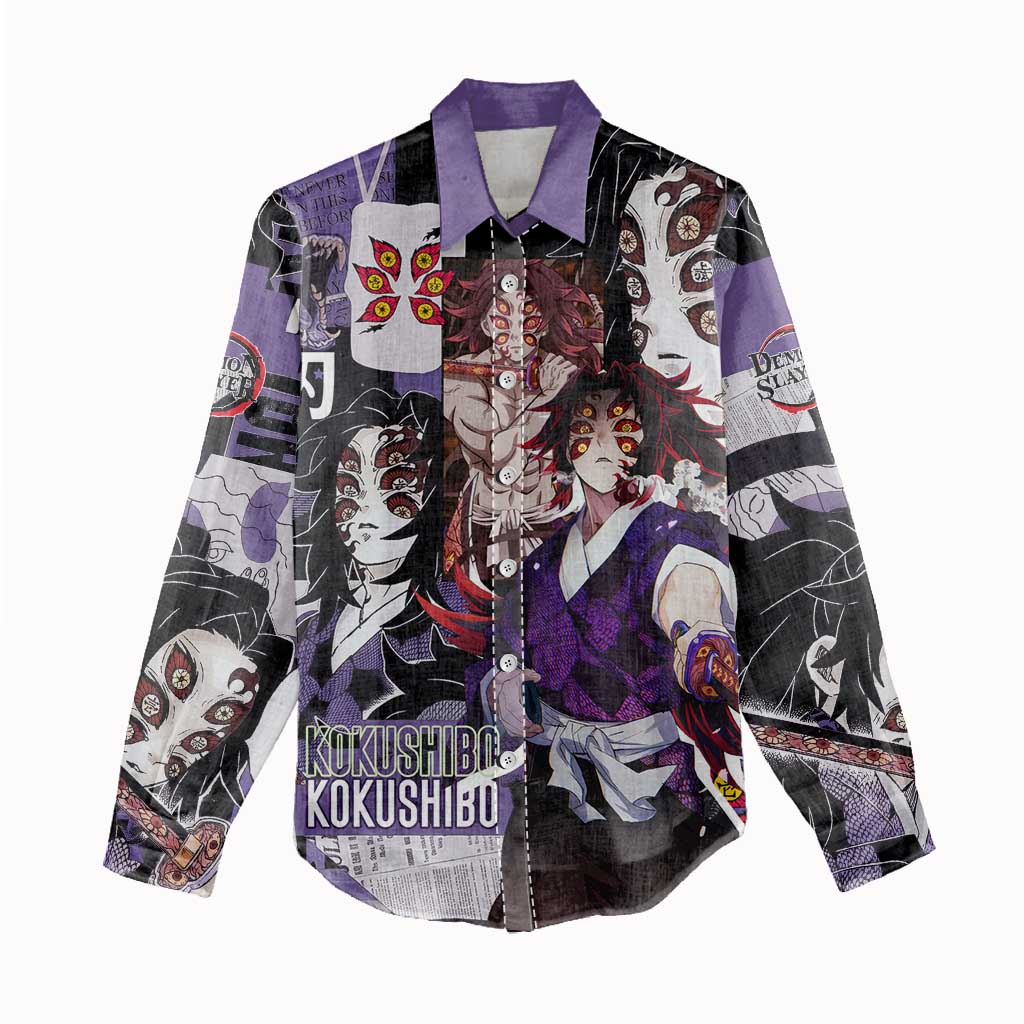 Kokushibo from Demon Slayer Women Casual Shirt with Dark Red and Black Demonic Moon Style Design - The Mazicc