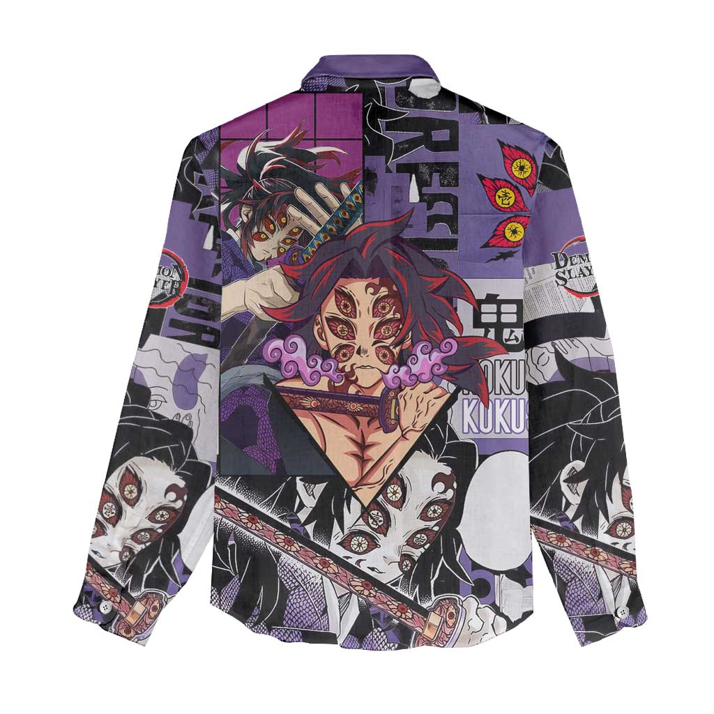 Kokushibo from Demon Slayer Women Casual Shirt with Dark Red and Black Demonic Moon Style Design - The Mazicc
