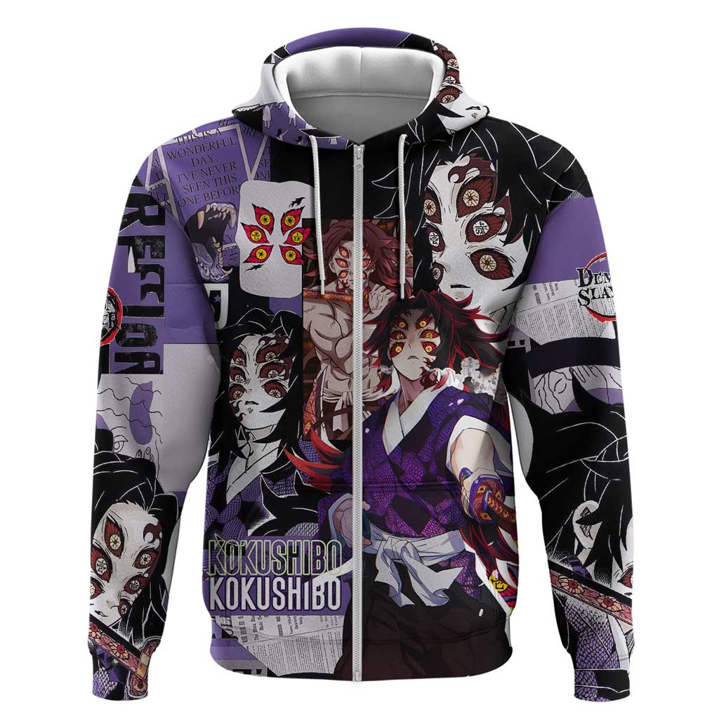 Kokushibo from Demon Slayer Zip Hoodie with Dark Red and Black Demonic Moon Style Design - The Mazicc
