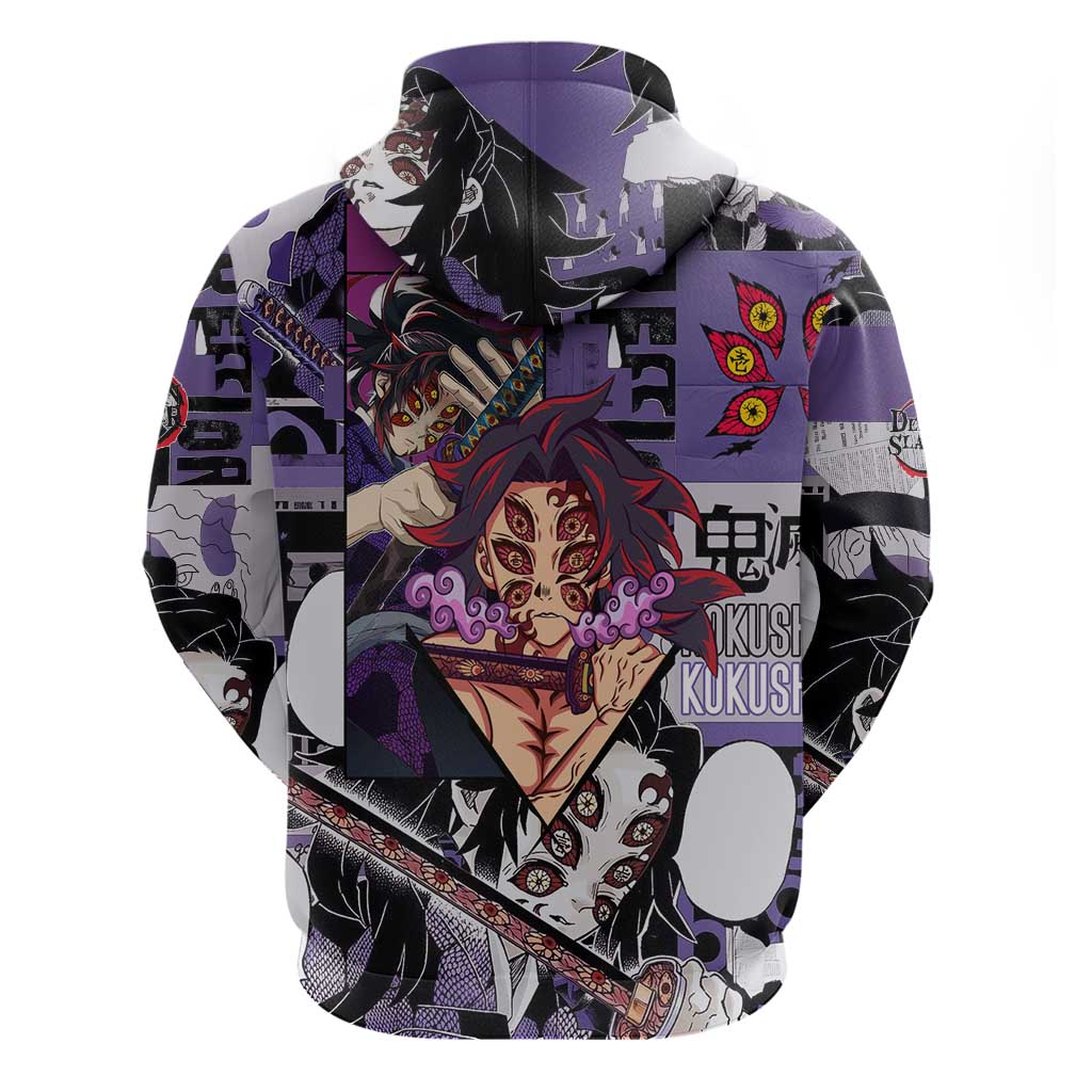 Kokushibo from Demon Slayer Zip Hoodie with Dark Red and Black Demonic Moon Style Design - The Mazicc